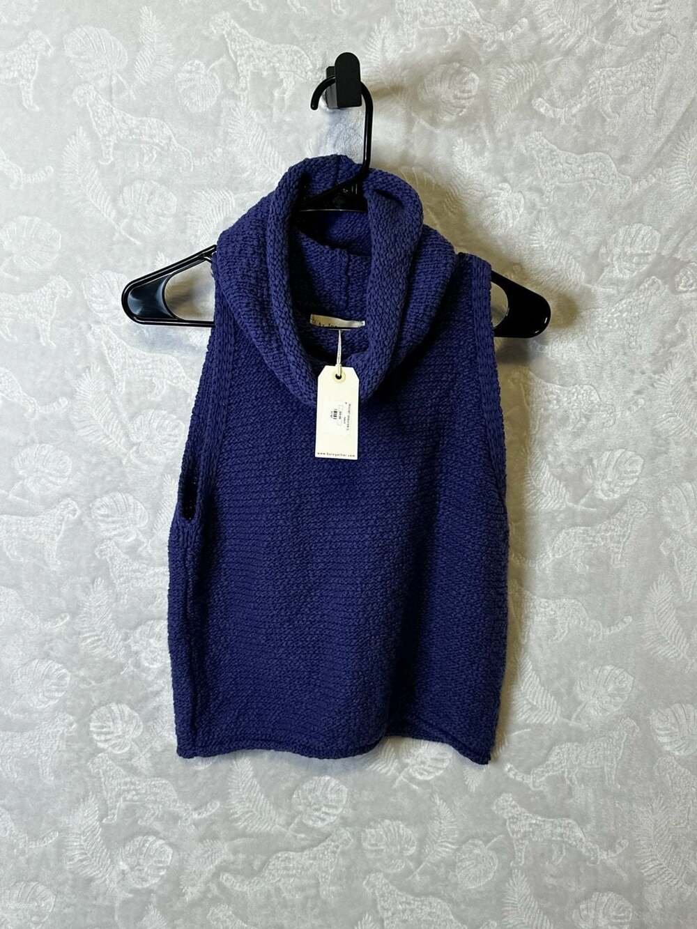 By Together Sleeveless Crochet Cowl Neck Sweater Navy Size M